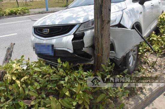 教训惨痛!一驾驶员开车玩手机致车辆失控撞树(图)