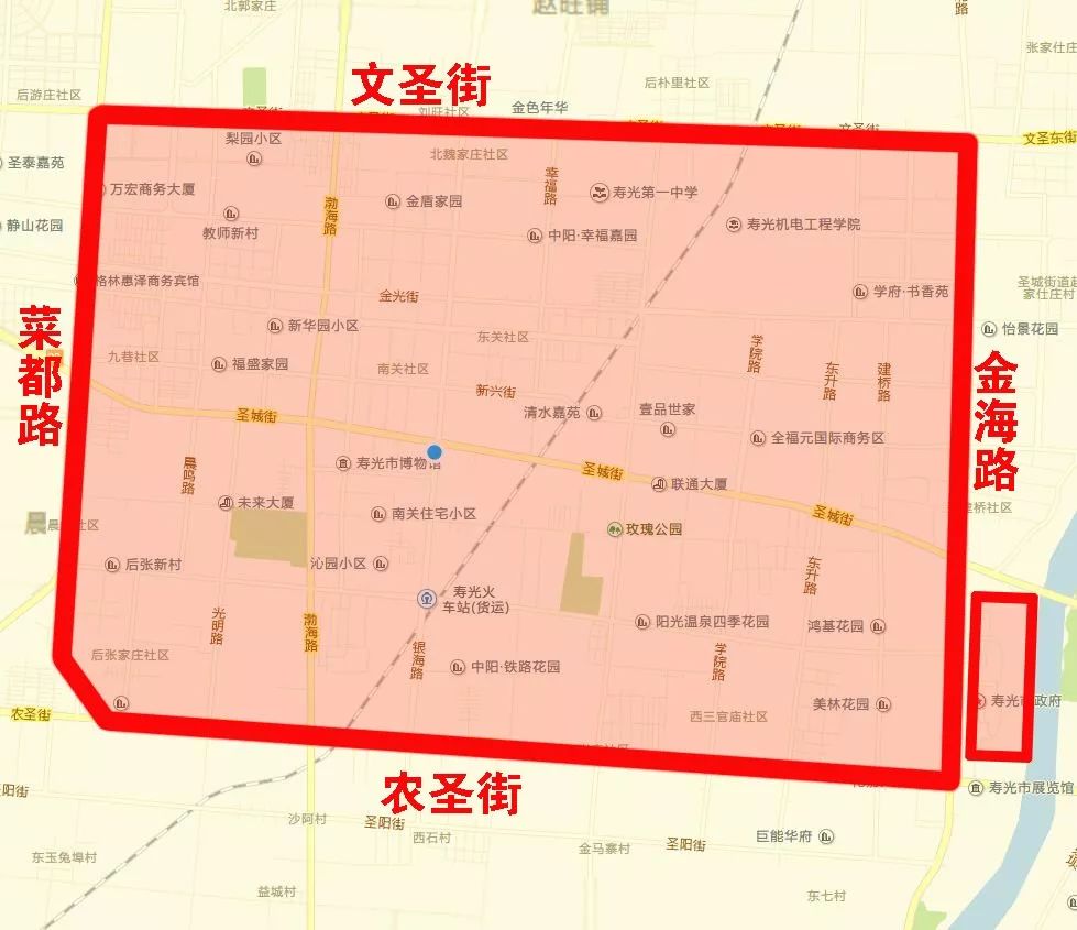 东到金海路(含商务小区),西到菜都路,北到文圣街,南到农圣街