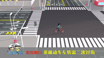 灯控路口下,非机动车 左转需二次过街 .