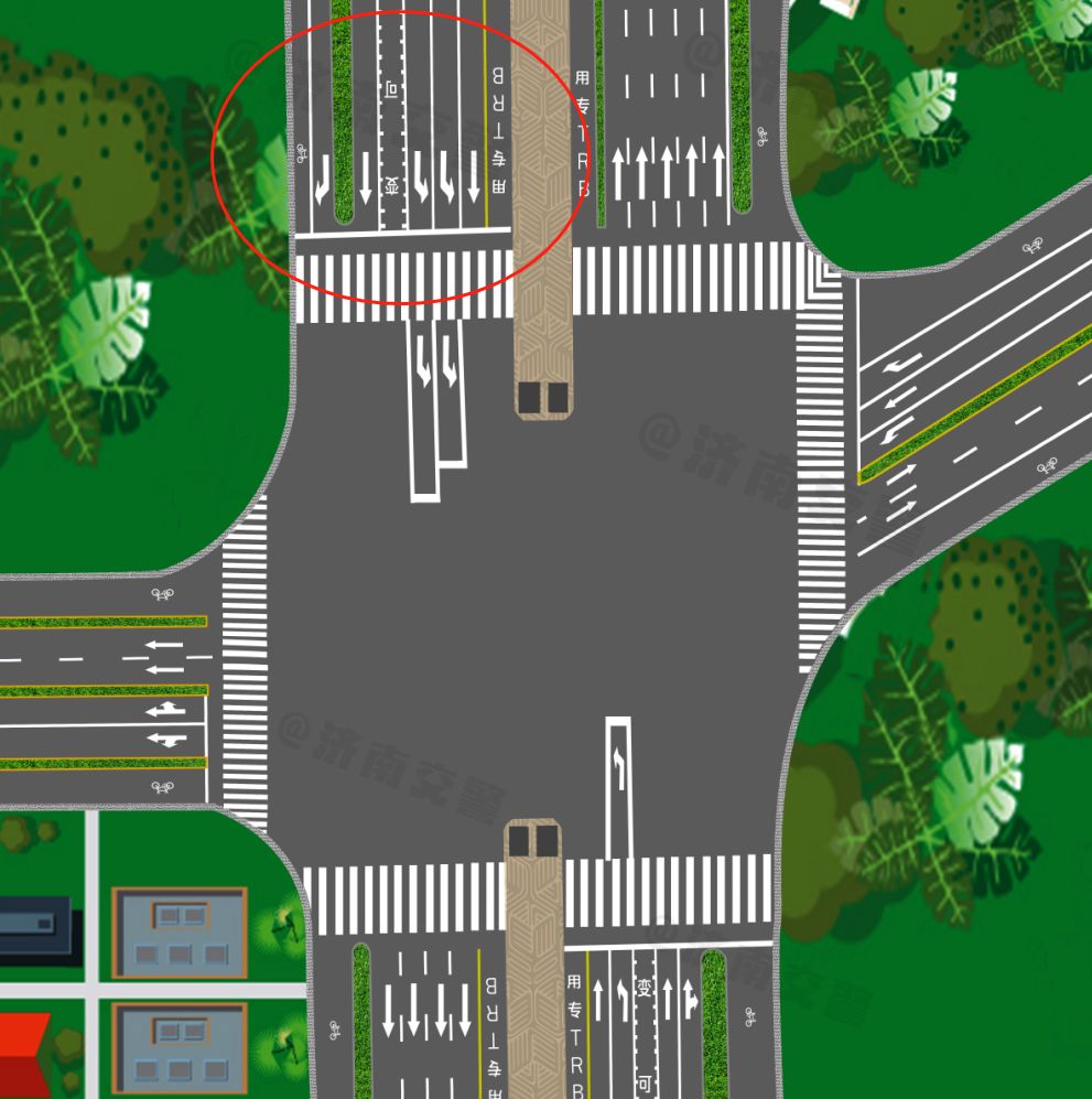 ②取消西側輔路上的右轉車道(下橋口至路口).